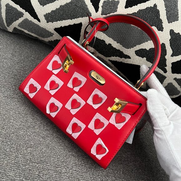 NWT Brilliant Red Tory Burch Lee Radziwill Heart Applique Petite Bag Red 75128 - Picture 5 of 6